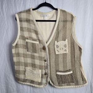 Vintage The Limited Silk Blend Open Weave Vest Wood Buttons Women's Large Artsy